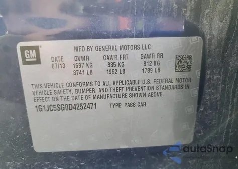 2013 Chevrolet Sonic Lt from USA, damaged, VIN 1G1JC5SG0D4252471